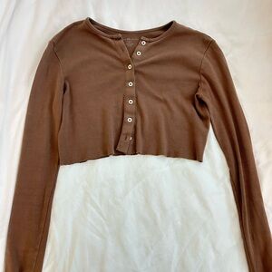 Brandy Melville Brown Button Down Crop Top